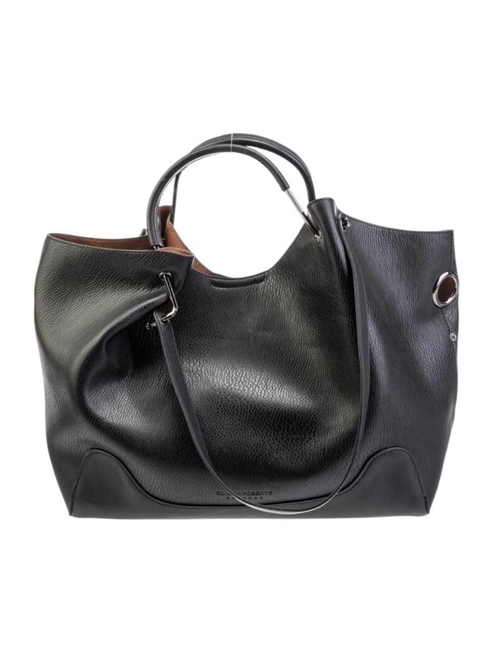 Sondra Roberts Black Pebbled Leather Slouchy Tote with Top Handles